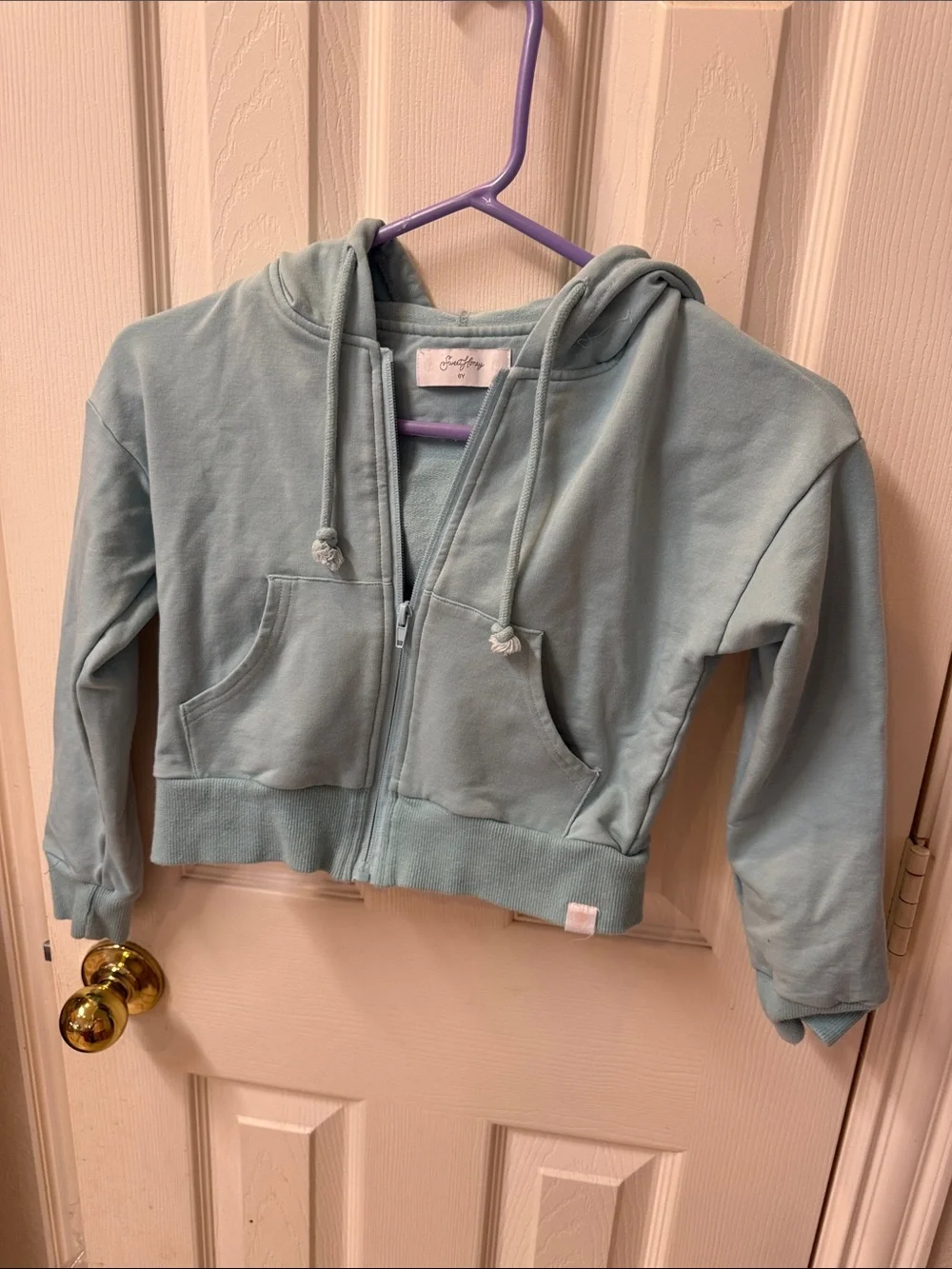 SweetHoney Light Blue Cropped Zip Hoodie for Kids